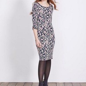 Boden Womens Jessie Jersey Day Dress Black Forest Arabesque Pockets size 4
